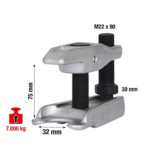 Ein silberfarbener Federspanner mit Abmessungen und Gewichtsangabe.